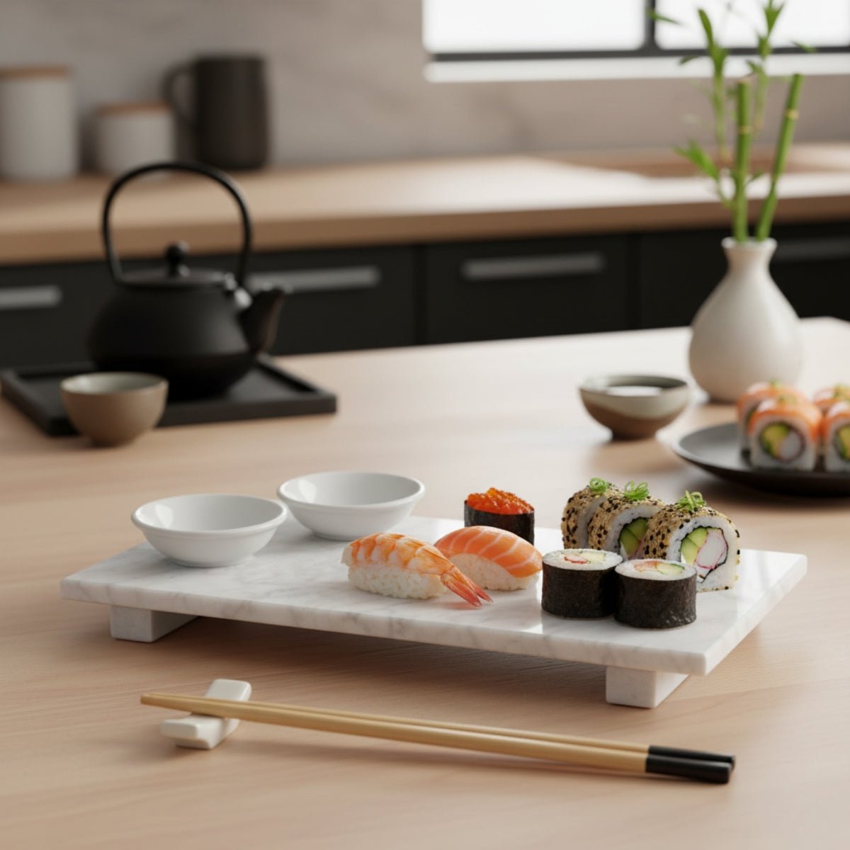 Excellent Houseware - Zestaw do serwowania sushi dla 2 osób z marmurową tacą - KICKOMI