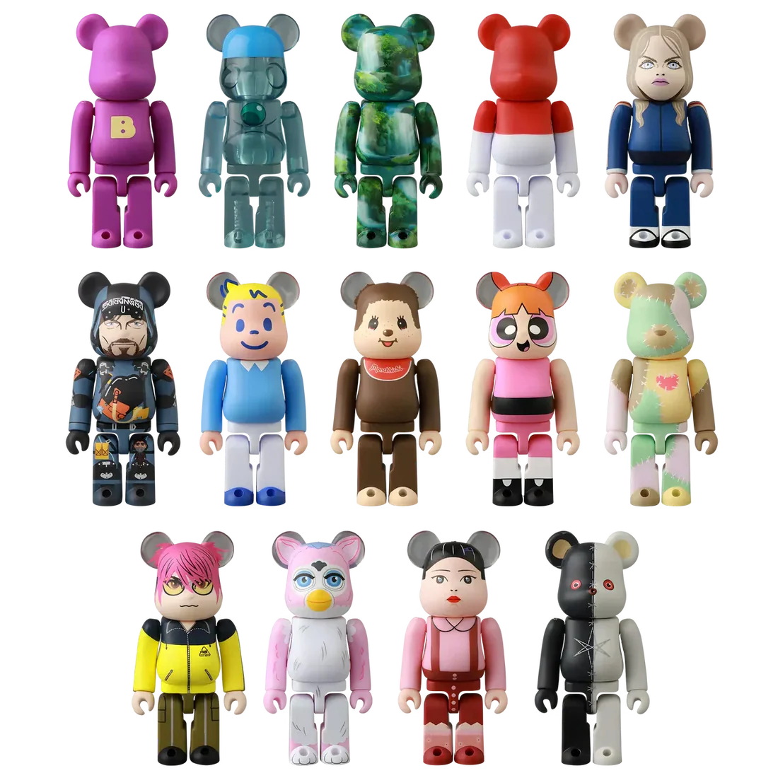 BEARBRICK Series 50 – wszystkie figurki, m.in. Basic, Jellybean, Pattern, Flag, Monchhichi, The Powerpuff Girls (Blossom), Furby